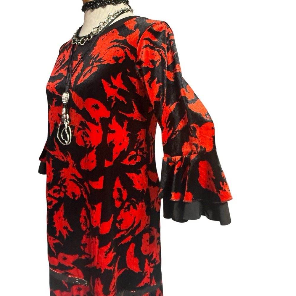 Abstract Floral Whimsigoth Velvet Tiered Bell Sleeve Rabbit Rabbit Rabbit Design - Picture 2 of 6